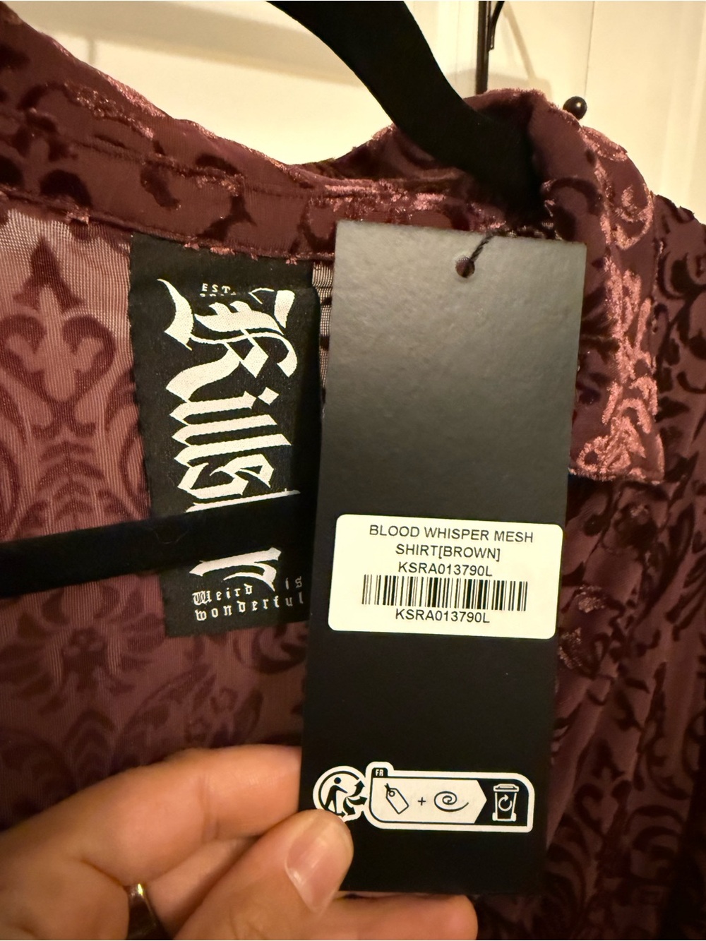 Killstar Burgundy Flocked Velvet Button-Down Shirt - Picture 3 of 3
